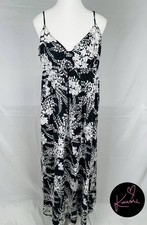Target Maxi Dress Navy Blue White Floral Size 16 Sleeveless A-line Casual