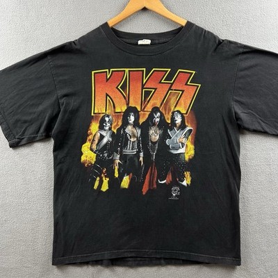 Vintage Kiss Shirt Mens XL Black Alive Worldwide Tour Band 96-97 Concert Flames