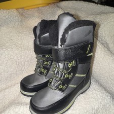Totes Bailey Snow Boot Unisex Kids Black Gray Neon Yellow Faux Fur 12M