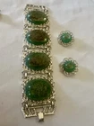 Vintage Green Costume Jewelry Bracelet And Clip On Earrings