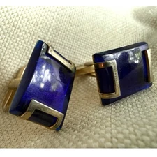 Vintage Hickok USA Blue Glass Cufflinks | Retro Mid-Century Men’s Jewelry