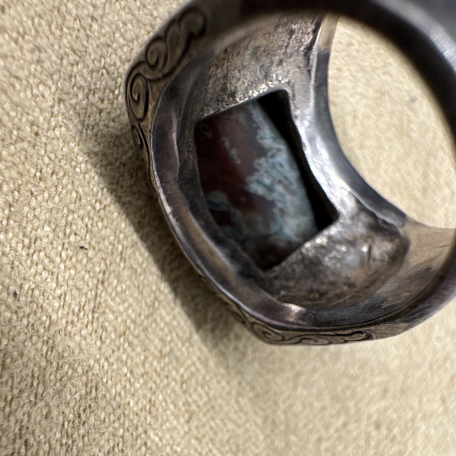 Vintage Silver Band Ring with Rectangular stone S… - image 5