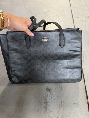 Coach Black Signature Monogram Zip Top Tote Handbag Gold Hardware