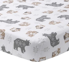 Woodland Forest White/Gray Animal 100% Cotton Baby Fitted Crib Sheet