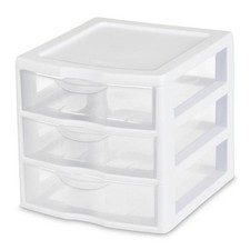 Unidad de almacenamiento de escritorio pequeña de plástico Sterilite ClearView con 3 cajones, blanca, paquete de 18