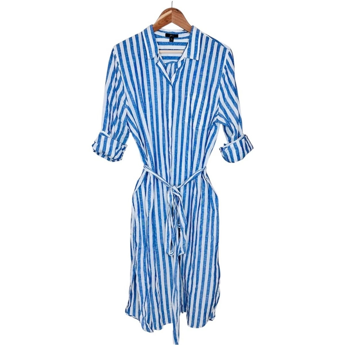 chinese dress ladies Roade Porto Blue Stripe Linen Midi Dress Organic Sustainable – The Fairnest
