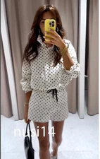 ZARA NEW WOMAN MID-RISE MINI POLKA DOT SHORTS BERMUDA BLACK WHITE  3067/506/064