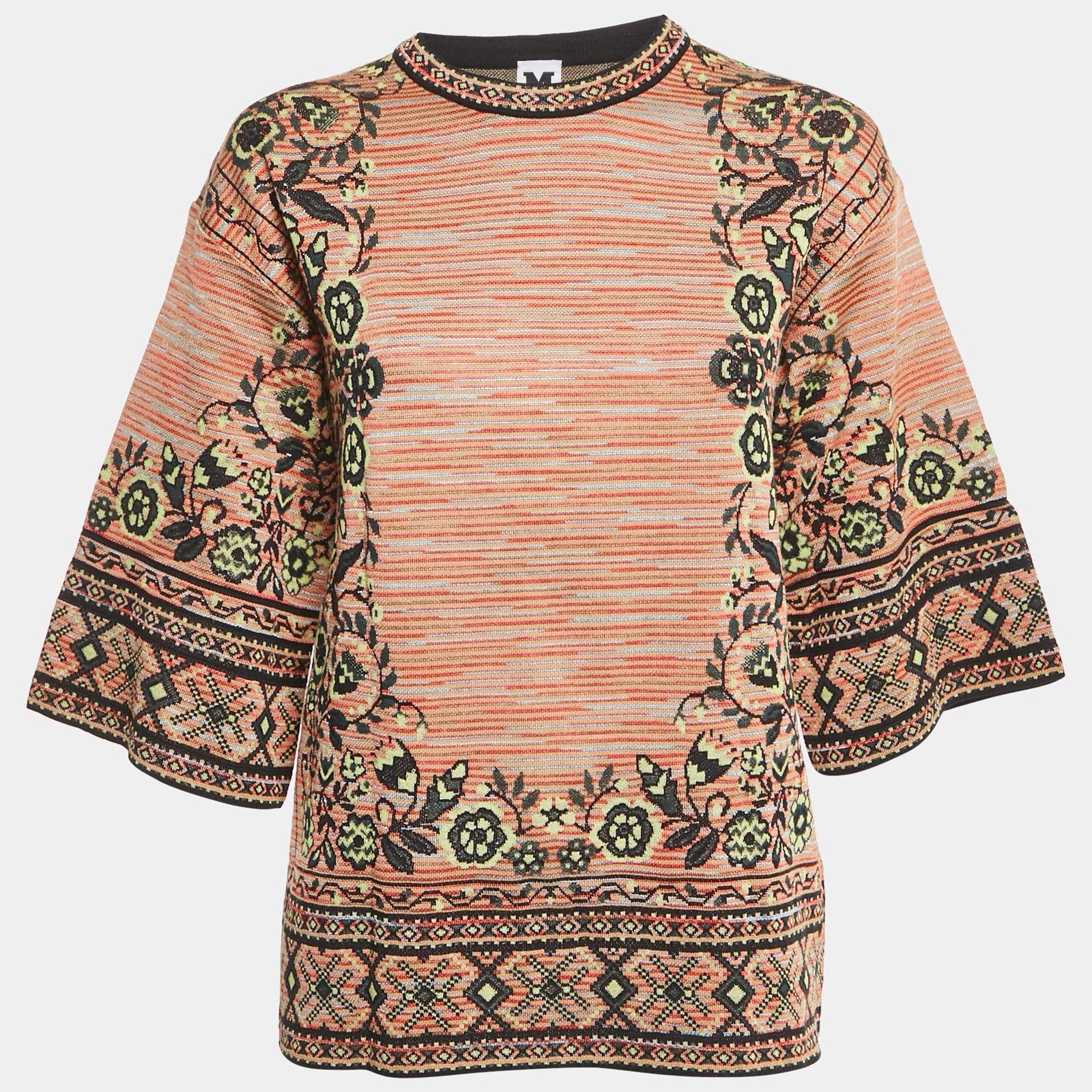 M Missoni BeigeBlack Floral Pattern Knit Top M