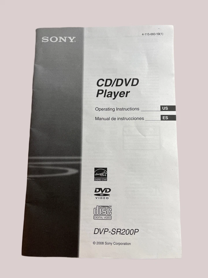 Vintage Sony CD/DVD Player DVP-SR200P OEM Manual 2008 - ORIGINAL, NOT COPY 12z
