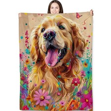 Cute Golden Retriever Flower Throw Blanket for Dog Lovers Kids,50x60 in,Color...