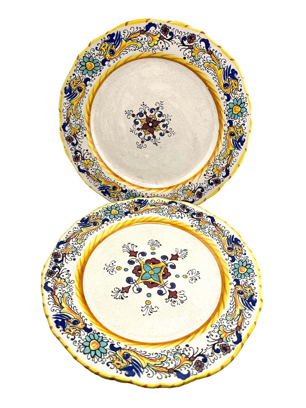 Rafaellesco 2pc Set 10" Salad Plates Wide Rim Deruta ITALY Hand Painted Dragons