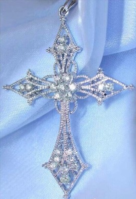 1.50Ct Round Cut Lab-Created Diamond Cross Pendant 14K White Gold Plated Silver
