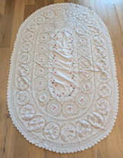 White Crochet & Embroidery Oval Tablecloth Floral Pattern Traditional Decorative