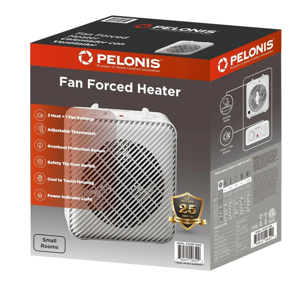Pelonis 1500W Ventilador Eléctrico 3 Velocidades Calentador de Espacio Blanco PSH08F1AWW CAJA ABIERTA Foto 2 de 4