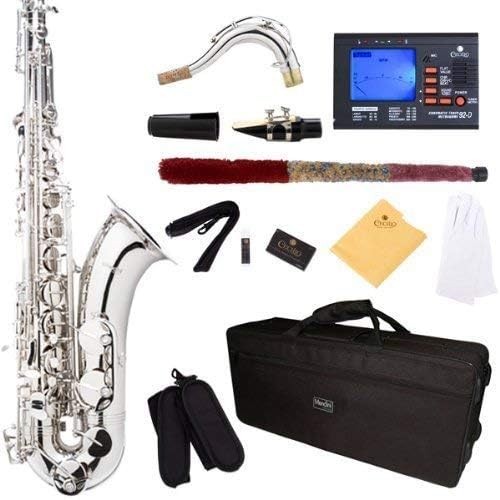 Mendini Tenor Saxophone, L+92D B Flat, Case, Tuner, Mouthpiece - Nickel-