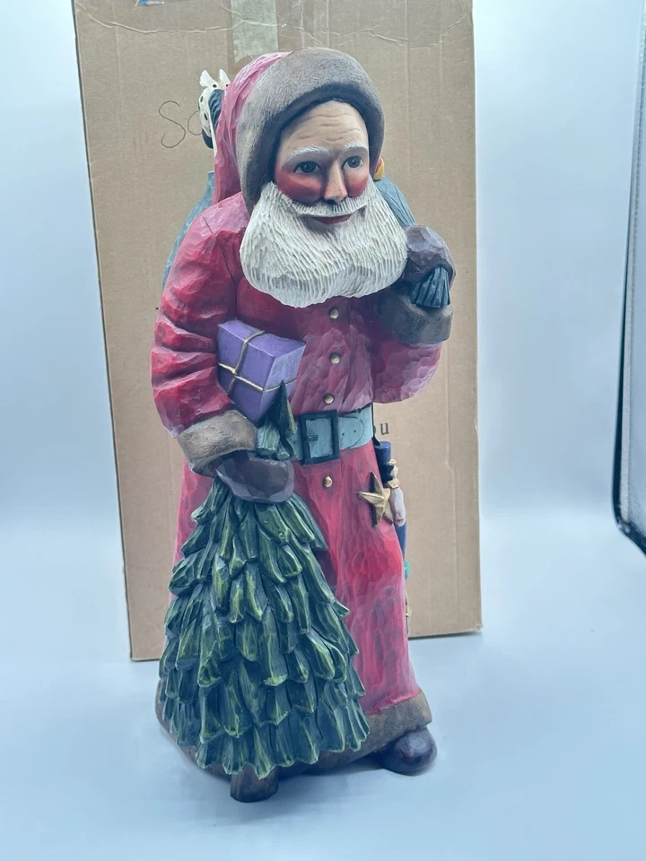 Vtg Leo Smith Folkart Large SANTA WITH TREE SACK OF TOYS EY4033 Boxed No COA - Image 3 of 4
