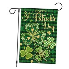 Happy St. Patrick's Day Garden Flag 12x18 Double Sided Burlap, Lucky Grid