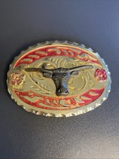Large Western Bull Cowboy Cowgirl Gold Metal Belt Buckle Longhorn