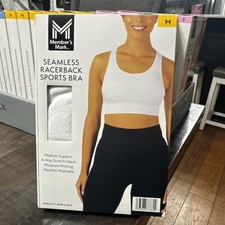 Member's Mark Women's Seamless Racerback Medium Support Sports Bra White Sz M