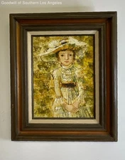 Vintage Oil Painting of Young Girl by K Gastarini Signed 20.5 x 24.5" Framed
