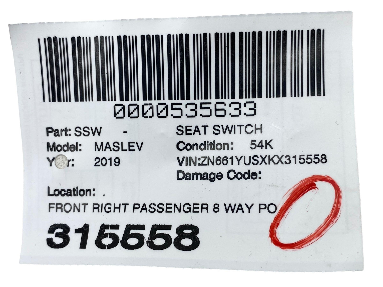 2017-2024 MASERATI LEVANTE FRONT RIGHT 8 WAY POWER SEAT ADJUSTMENT SWITCH