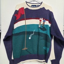 Vintage Par Four Golf Sweater Men's Medium Color Block 90s Pullover Ramie