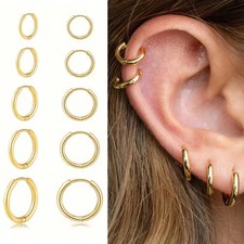 Huggie Hoop Earrings Stainless Steel Gold Plated Hinged Small Hoops Jewelry