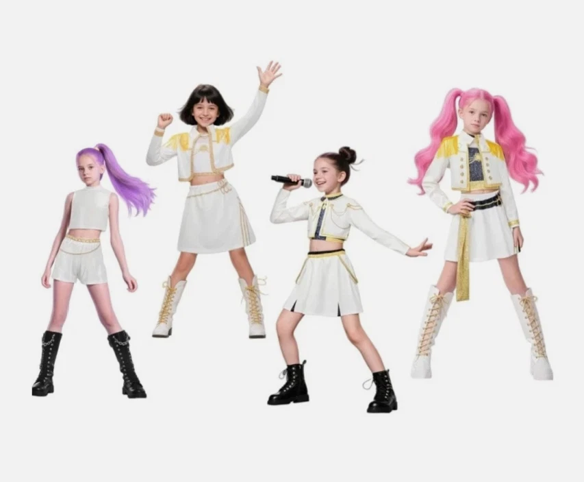 Halloween Kinder KPop Demon Hunters Rumi Zoey Mira Kostüm Cosplay Fancy Kleid - Bild 3 von 4