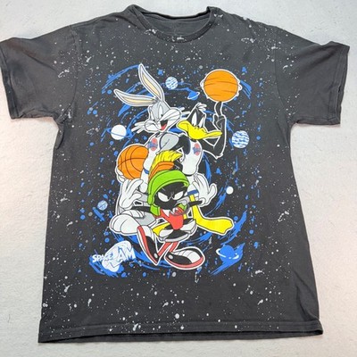 Space Jam T Shirt Black Bugs Bunny Daffy Duck Marvin the Martian Cartoon Size M