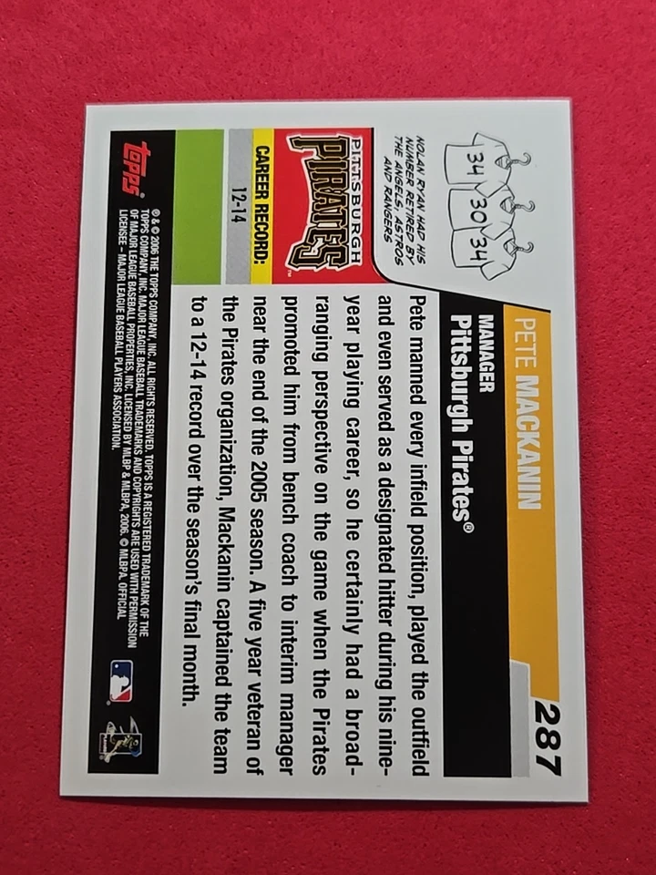 2006 Pete Mackanin Topps #287 - Image 2 of 2