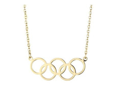 Olympic Necklace 14K Yellow Gold Plated Silver Olympic Sports Pendant.