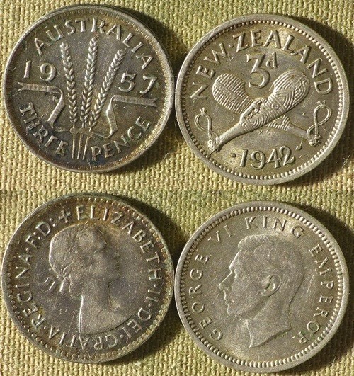 Australia : 2 Coins 3 Pence 1942 + 1957(m) All CH.AU-UNC #7#57