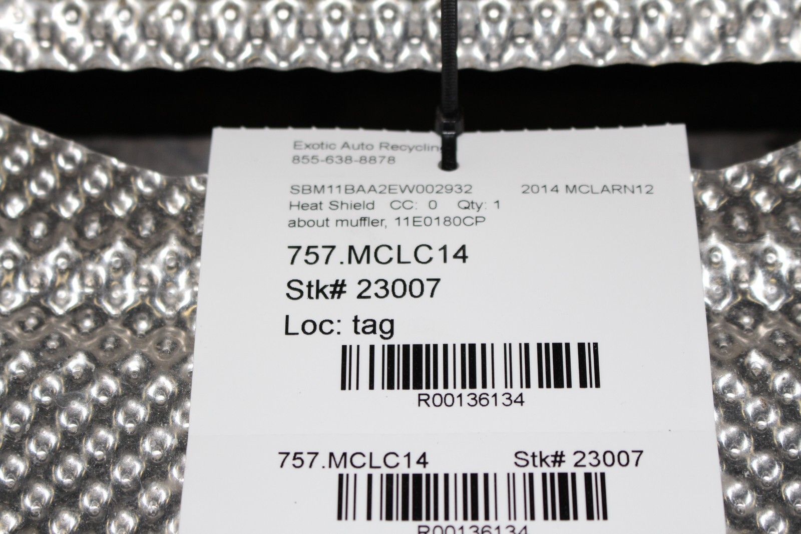 McLaren MP4-12C, Top Muffler Heat Shield, Used, P/N 11E0180CP