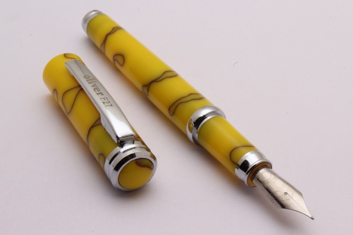 Oliver F27 Handmade Acrylic Body Fountain Pen Yellow Brown New