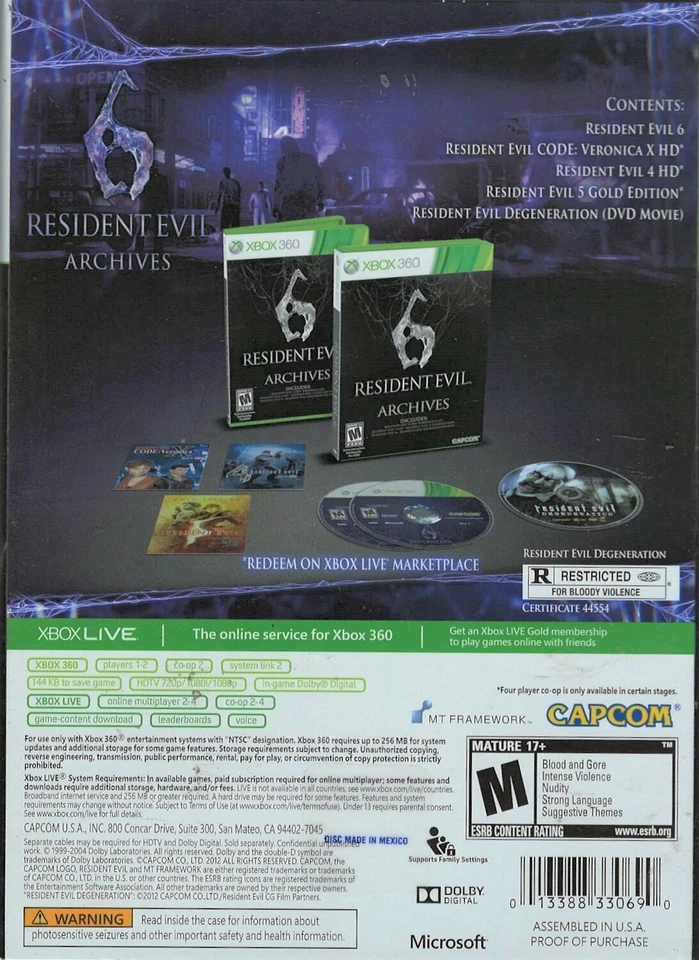 Resident Evil 6 Archives Xbox 360 (Brand New Factory Sealed US Version) Xbox 360 - Image 2 of 2