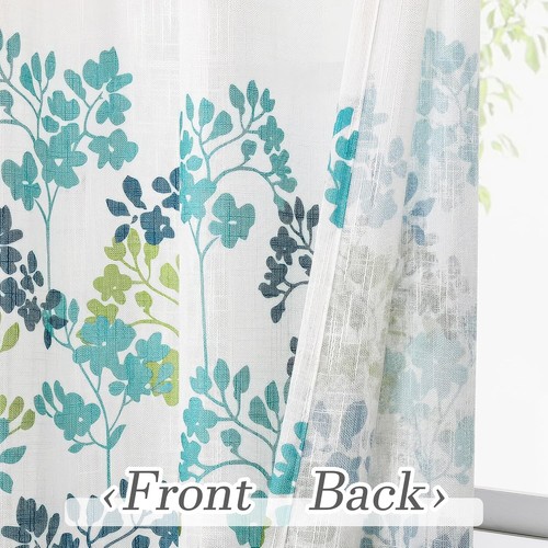 Elegant Teal Green Floral Semi-Sheer Curtains 42x63 with Grommet Top (2 Panels) - Picture 5 of 11