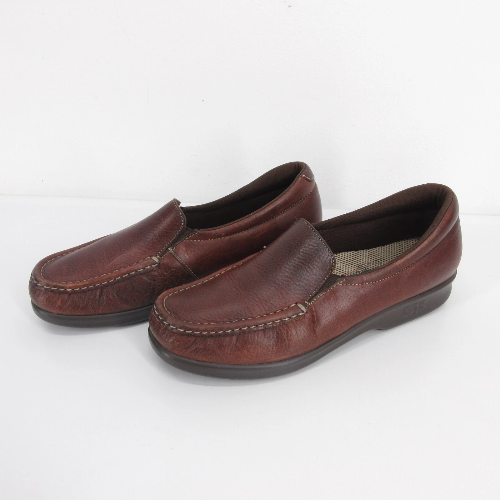 SAS Twin Slip On Loafer Womens 7.5 M Shoes USA Made Brown Leather