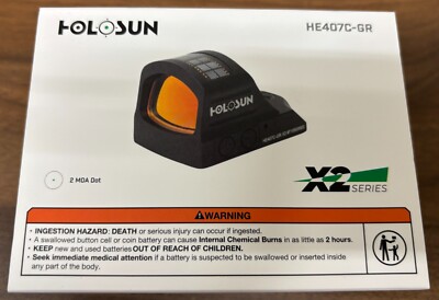 Holosun HE407C-GR X2 Green 2 MOA Dot Solar Reflex Sight, Concealed Carry - Black