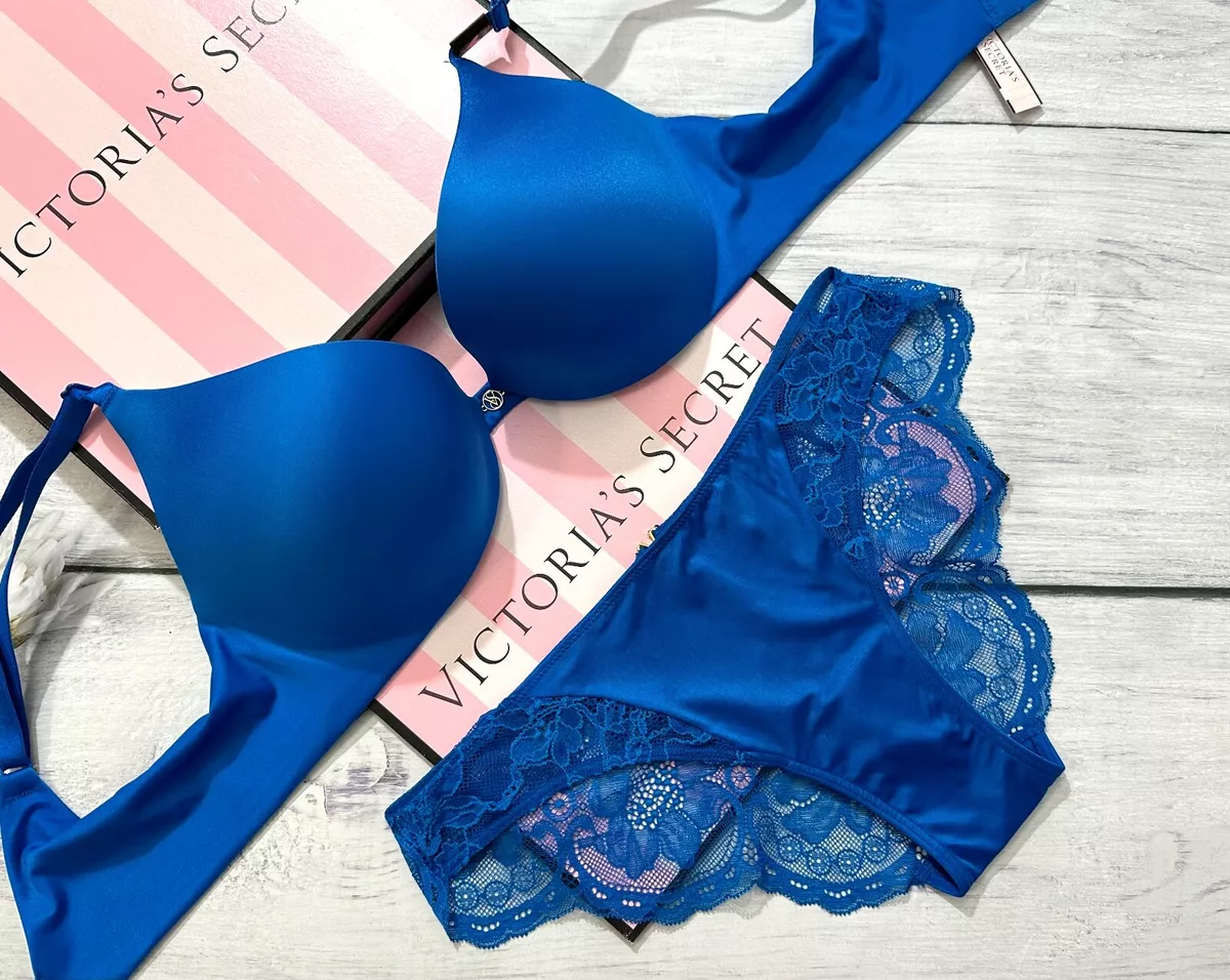 Victoria's Secret So Obsessed Push-Up Bra Cheekini Set Blue Enamel 32C