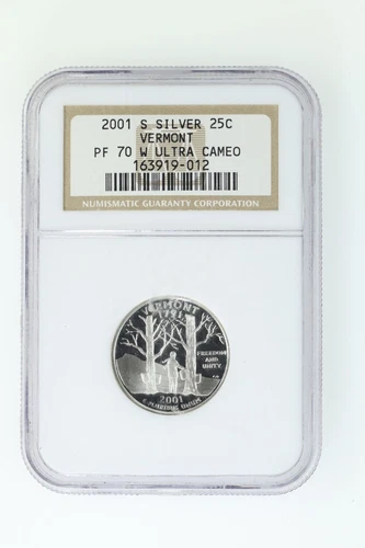 2001-S 25C Vermont Coin Silver Proof Quarter Dollar Set PF70UCAM NGC Old Holder