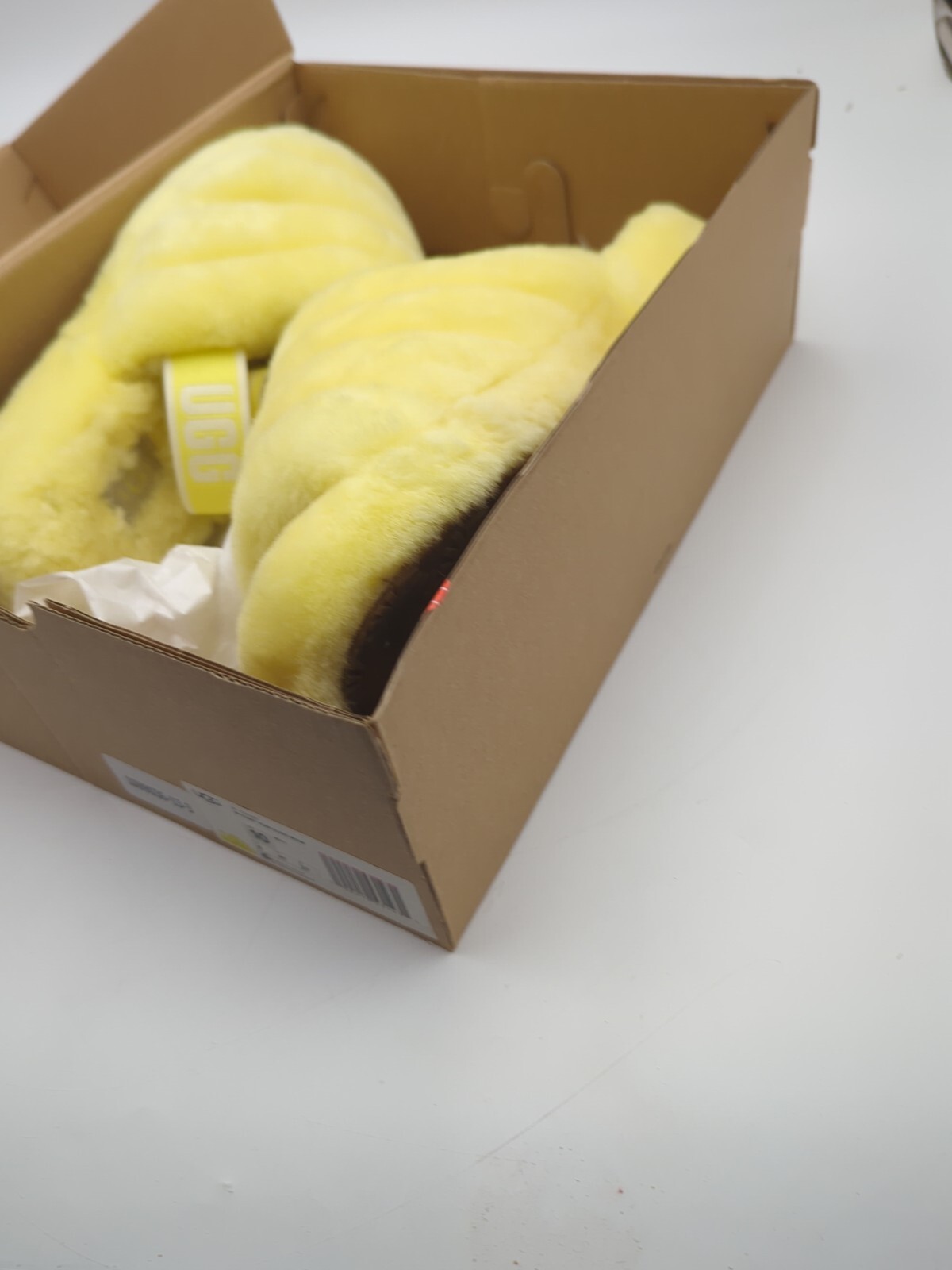 PANTOFOLA D’ORO SANDALO UGG FLUFF YEAH SLIDE NEON MOCASSINO GIALLO SLIP ON US 10 EU 41 REGNO UK 8