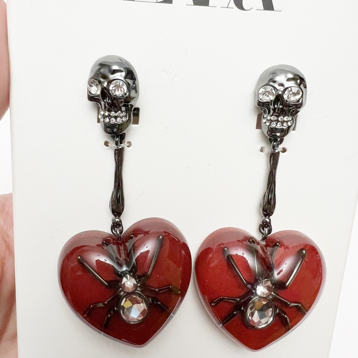 ZARA Red Lucite Gothic Heart Spider Crystal Drop Dangle ZARA Red Lucite Gothic Heart Spider Crystal Drop Dangle