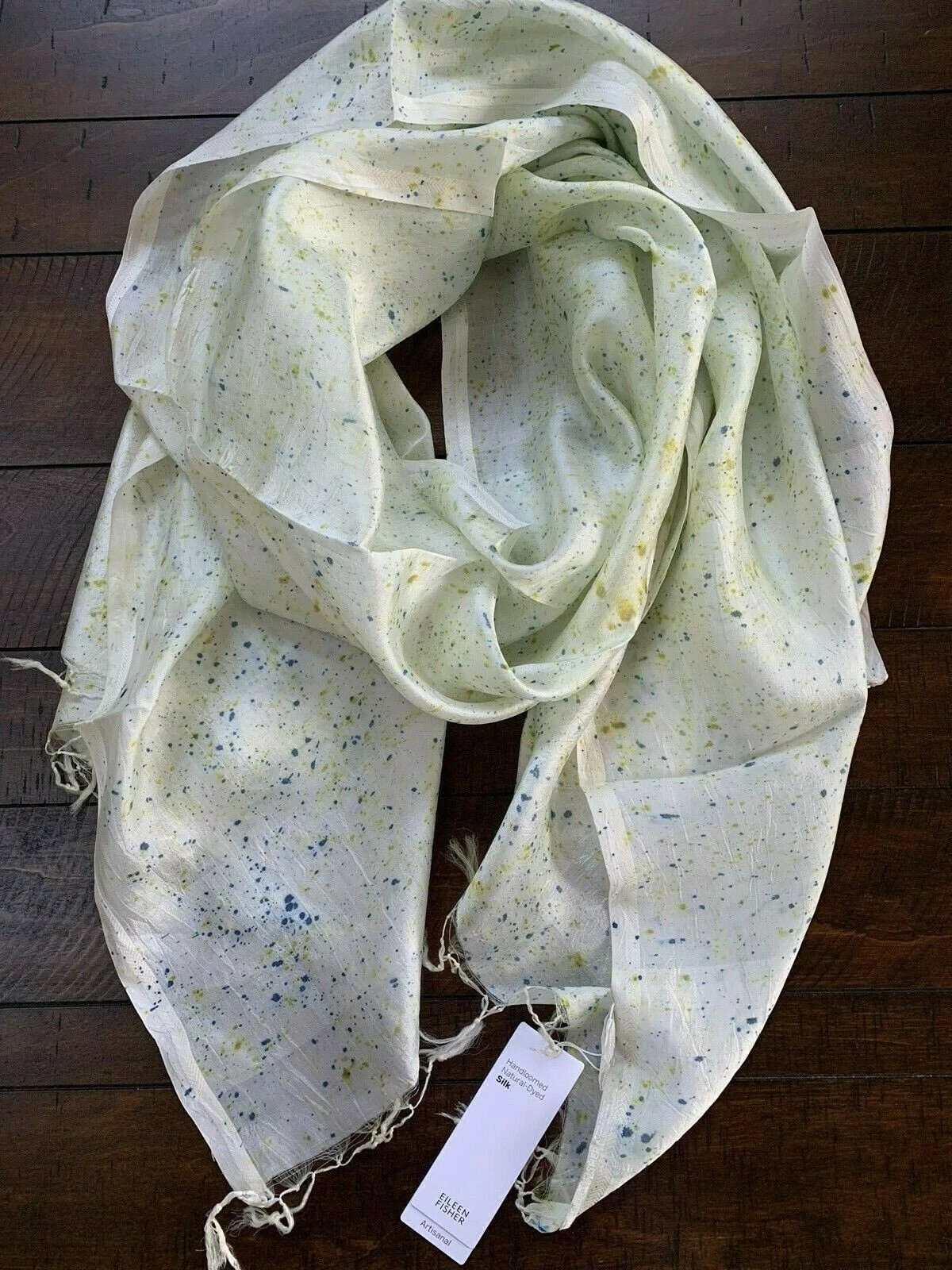 NWT EILEEN FISHER Teal Handloomed Natural Dyed Silk Sprinkle Scarf $148 NIP