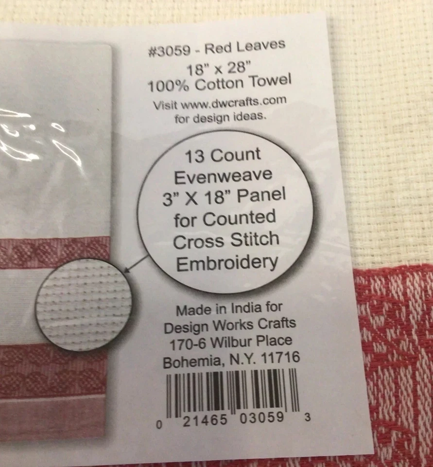 Toalla de cocina hojas rojas con panel de tejido uniforme de 13 quilates para punto de cruz 18" X 28" Foto 2 de 3