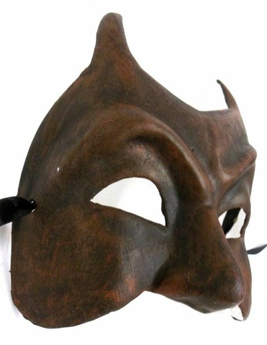 Evil Dark Red Devil Horns Paper Mache Halloween Mardi Gras Mask - Picture 5 of 5