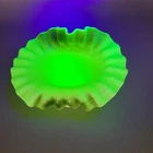 Antique 1920s Vaseline Fenton Uranium Custard Glass Ruffled Edge Vase Bowl