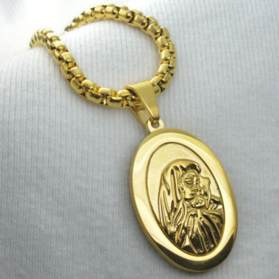 Men Women 18k Yellow gold vacuum plating The Virgin Mary Pendant Chain Necklace