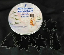 5 Miniature Winter Xmas Cookie Cutters R&M International Snow Flake Snowman Tree
