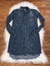 NWOT True Craft Womens Shirt Dress Small Chambray Button Up Spots Long Sleeve