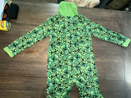 Minecraft Green Hoodie Footie Pajamas Sleeper Union Suit Boys L 10 Large Mojang - Picture 3 of 9